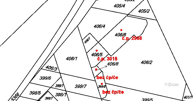 Královo Pole 3018, Brno na parcele st. 406/5 v KÚ Královo Pole, Katastrální mapa