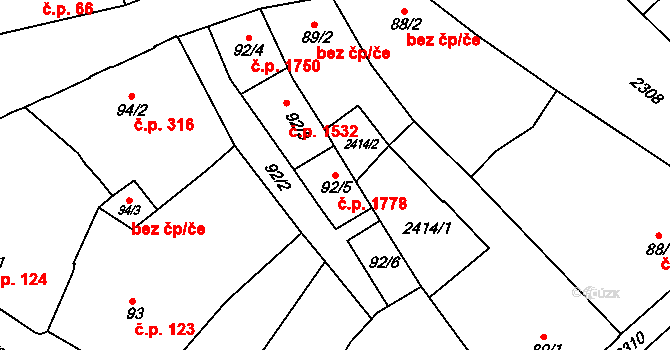 Tišnov 1778 na parcele st. 92/5 v KÚ Tišnov, Katastrální mapa