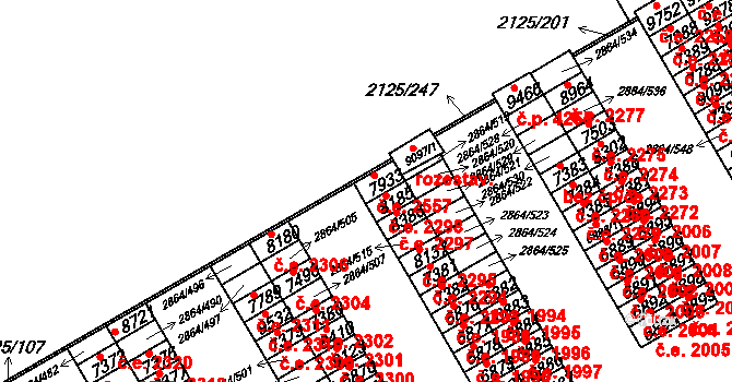 Hodonín 2557 na parcele st. 7933 v KÚ Hodonín, Katastrální mapa