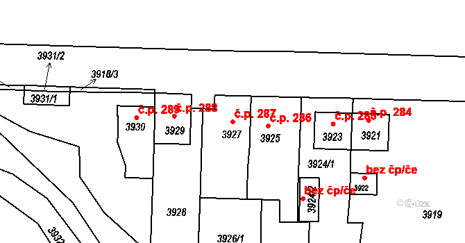 Mimoň VI 287, Mimoň na parcele st. 3927 v KÚ Mimoň, Katastrální mapa