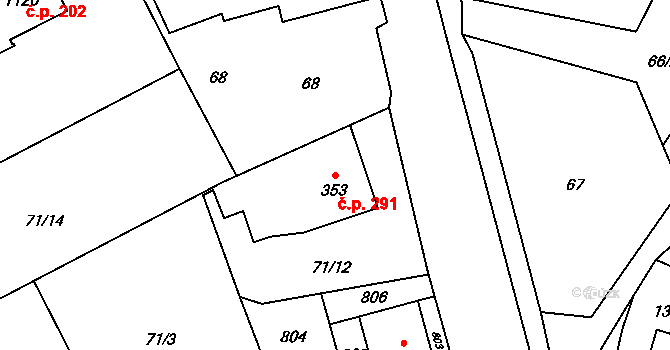 Heřmanice 291, Ostrava na parcele st. 353 v KÚ Heřmanice, Katastrální mapa
