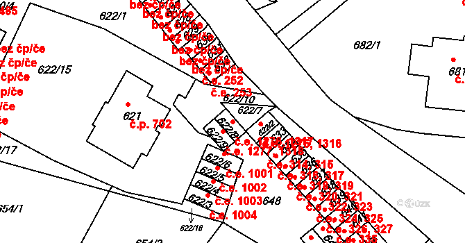 Děčín II-Nové Město 1276,1317, Děčín na parcele st. 622/8 v KÚ Děčín, Katastrální mapa