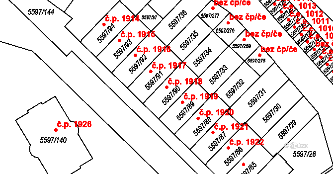 Velké Meziříčí 1918 na parcele st. 5597/90 v KÚ Velké Meziříčí, Katastrální mapa