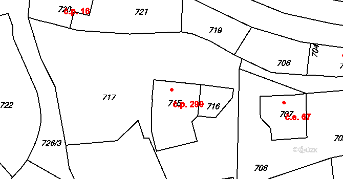 Dolní Chřibská 299, Chřibská na parcele st. 715 v KÚ Dolní Chřibská, Katastrální mapa