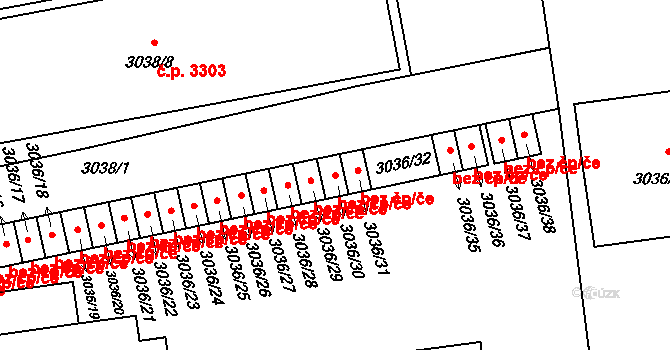 Ostrava 38199921 na parcele st. 3036/30 v KÚ Martinov ve Slezsku, Katastrální mapa