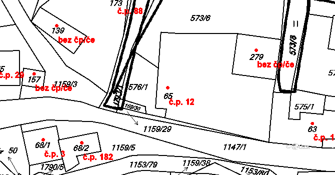 Vlčková 12 na parcele st. 65 v KÚ Vlčková, Katastrální mapa