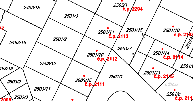 Předměstí 2112, Opava na parcele st. 2501/10 v KÚ Opava-Předměstí, Katastrální mapa