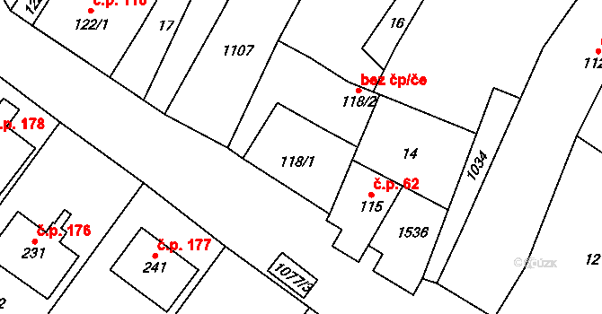 Panenský Týnec 46267921 na parcele st. 118/1 v KÚ Panenský Týnec, Katastrální mapa