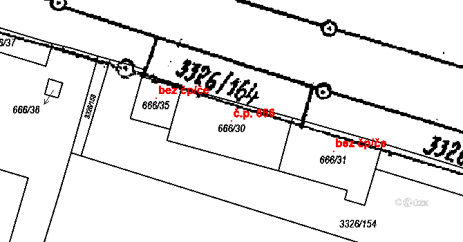 Tvrdonice 666 na parcele st. 666/30 v KÚ Tvrdonice, Katastrální mapa