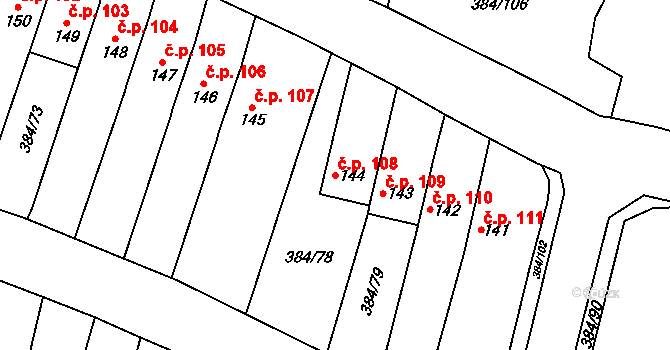 Patokryje 108 na parcele st. 144 v KÚ Patokryje, Katastrální mapa