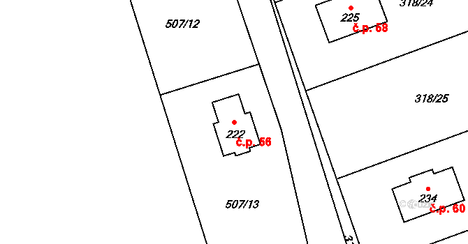 Přízeř 56, Rožmberk nad Vltavou na parcele st. 222 v KÚ Horní Jílovice, Katastrální mapa