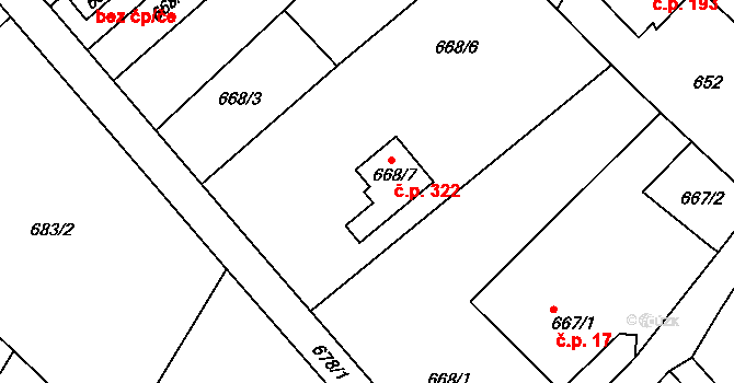 Loučka 322, Nový Jičín na parcele st. 668/7 v KÚ Loučka u Nového Jičína, Katastrální mapa