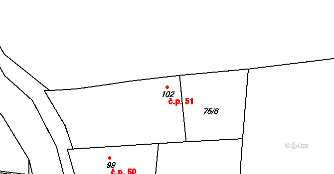 Bor u Chroustovic 51, Rosice na parcele st. 102 v KÚ Bor u Chroustovic, Katastrální mapa