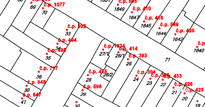 Husovice 1634, Brno na parcele st. 27/1 v KÚ Husovice, Katastrální mapa