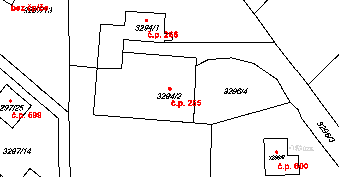 Choceňské Předměstí 255, Vysoké Mýto na parcele st. 3294/2 v KÚ Vysoké Mýto, Katastrální mapa