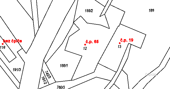 Štědrákova Lhota 65, Ruda nad Moravou na parcele st. 12 v KÚ Štědrákova Lhota, Katastrální mapa