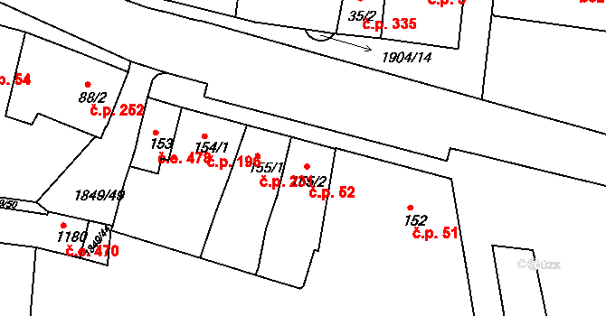 Unhošť 52 na parcele st. 155/2 v KÚ Unhošť, Katastrální mapa