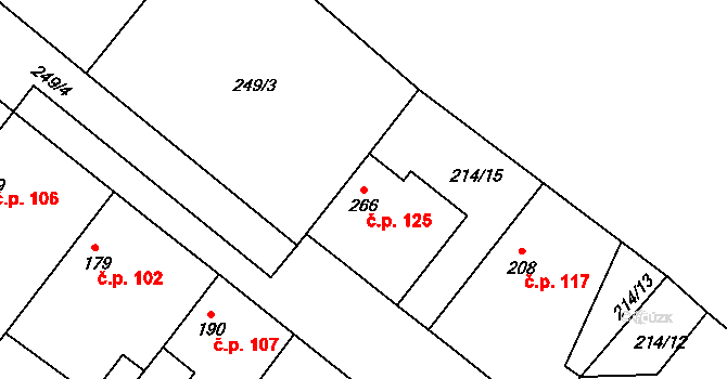 Jestřabí Lhota 125 na parcele st. 266 v KÚ Jestřabí Lhota, Katastrální mapa