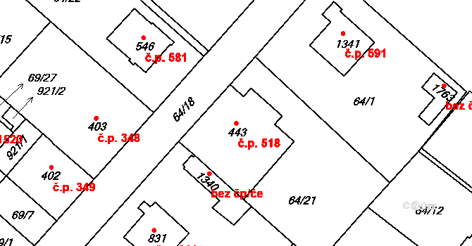 Neratovice 518 na parcele st. 443 v KÚ Neratovice, Katastrální mapa