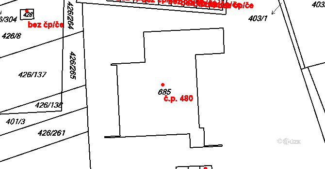 Kaznějov 480 na parcele st. 685 v KÚ Kaznějov, Katastrální mapa