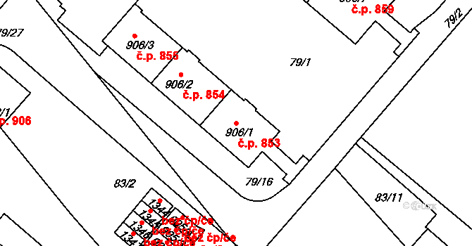 Neratovice 853 na parcele st. 906/1 v KÚ Neratovice, Katastrální mapa
