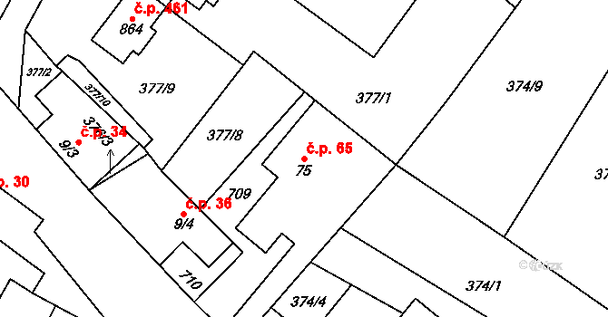Dolní Jirčany 65, Psáry na parcele st. 75 v KÚ Dolní Jirčany, Katastrální mapa