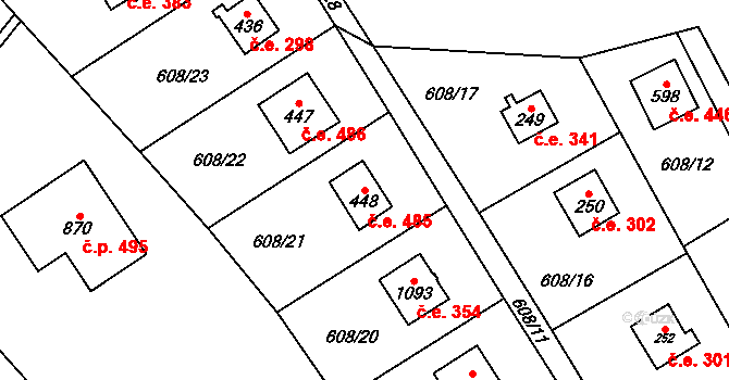 Dolní Jirčany 485, Psáry na parcele st. 448 v KÚ Dolní Jirčany, Katastrální mapa
