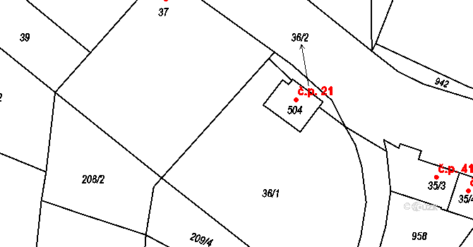 Vlásenice 21, Jistebnice na parcele st. 504 v KÚ Vlásenice u Makova, Katastrální mapa