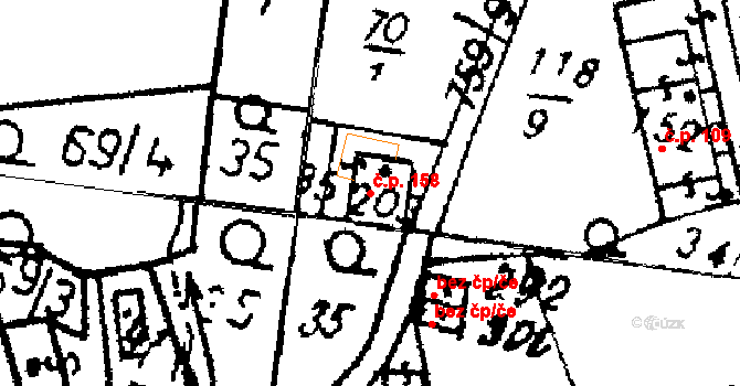 Dlouhá Ves 158 na parcele st. 203 v KÚ Dlouhá Ves u Sušice, Katastrální mapa