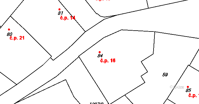 Hrádek 16 na parcele st. 84 v KÚ Hrádek u Sušice, Katastrální mapa