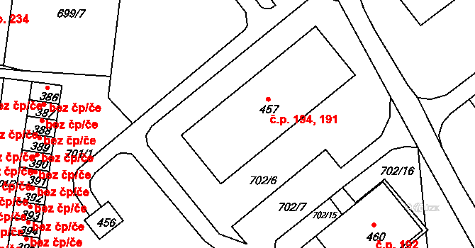 Dolní Kamenice 191,194, Česká Kamenice na parcele st. 457 v KÚ Dolní Kamenice, Katastrální mapa