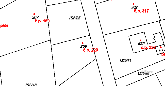 Nezvěstice 223 na parcele st. 269 v KÚ Nezvěstice, Katastrální mapa
