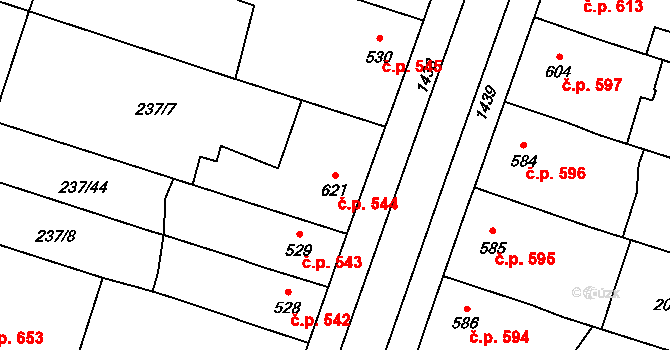 Přeštice 544 na parcele st. 621 v KÚ Přeštice, Katastrální mapa