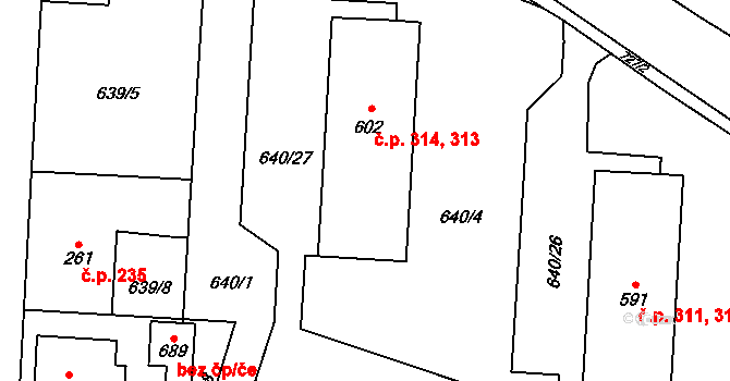 Krčín 313,314, Nové Město nad Metují na parcele st. 602 v KÚ Krčín, Katastrální mapa