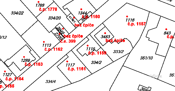Náchod 1159 na parcele st. 1118 v KÚ Náchod, Katastrální mapa