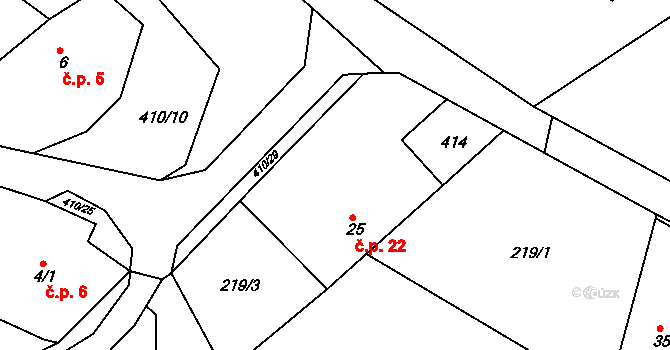 Seník 22, Jankovice na parcele st. 25 v KÚ Seník, Katastrální mapa