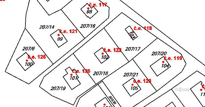 Svojšice 122 na parcele st. 102 v KÚ Svojšice u Choltic, Katastrální mapa