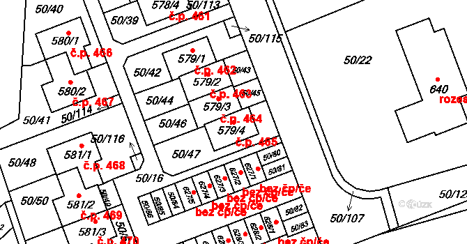Škvorec 465 na parcele st. 579/4 v KÚ Škvorec, Katastrální mapa