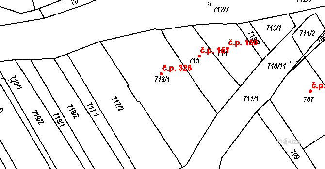 Zarazice 326, Veselí nad Moravou na parcele st. 716/1 v KÚ Zarazice, Katastrální mapa