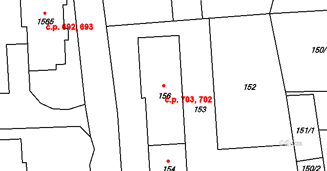 Bludov 702,703 na parcele st. 156 v KÚ Bludov, Katastrální mapa