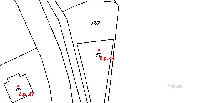 Lupěné 44, Nemile na parcele st. 51 v KÚ Lupěné, Katastrální mapa