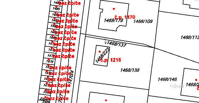 Pečky 1215 na parcele st. 1468/223 v KÚ Pečky, Katastrální mapa