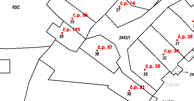 Krupá 57 na parcele st. 38 v KÚ Krupá, Katastrální mapa