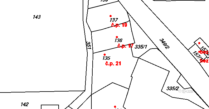 Bělbožice 21, Šípy na parcele st. 135 v KÚ Šípy, Katastrální mapa