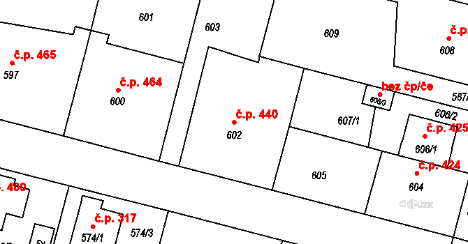 Kamenice nad Lipou 440 na parcele st. 602/1 v KÚ Kamenice nad Lipou, Katastrální mapa