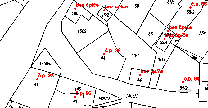 Veletice 36, Holedeč na parcele st. 44 v KÚ Veletice, Katastrální mapa