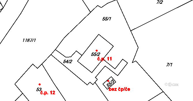 Liběšovice 11, Blšany na parcele st. 55/2 v KÚ Liběšovice, Katastrální mapa