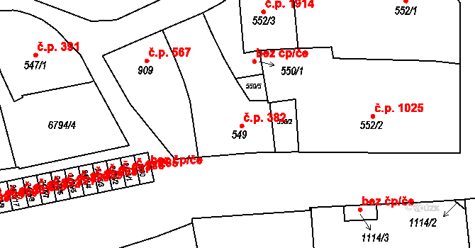 Žatec 382 na parcele st. 549 v KÚ Žatec, Katastrální mapa