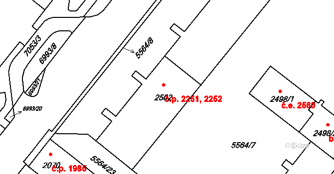 Žatec 2251,2252 na parcele st. 2502 v KÚ Žatec, Katastrální mapa