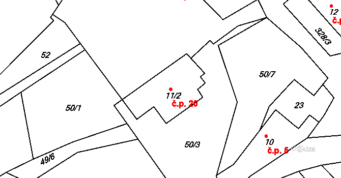 Dolní Dlužiny 20, Světlá nad Sázavou na parcele st. 11/2 v KÚ Dolní Dlužiny, Katastrální mapa